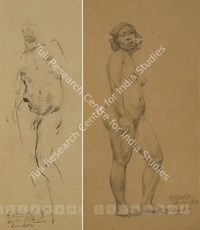 Shiavax Chavda (Artist), Studies of Woman, 1936, Drawing