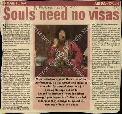 Mamta Upadhyaya (Reporter), Souls need no visas, 2006, Newspaper Clipping