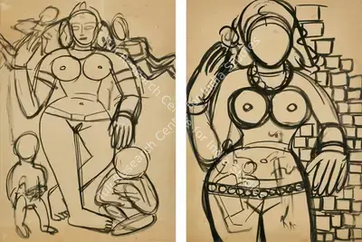 F.N. Souza (Artist), Temple Dancer, 1950, Drawing