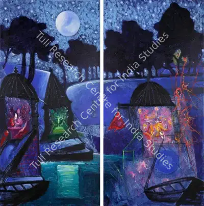 Manu Parekh (Artist), Starry Night and Temples, 2007, Painting