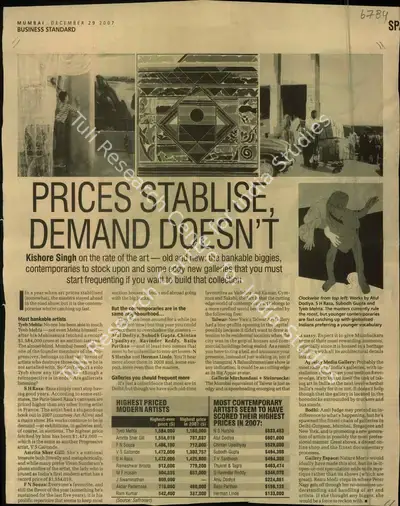 Kishore Singh (Reporter), Prices Stablise, Demand Doesn't, 2007, Newspaper Clipping