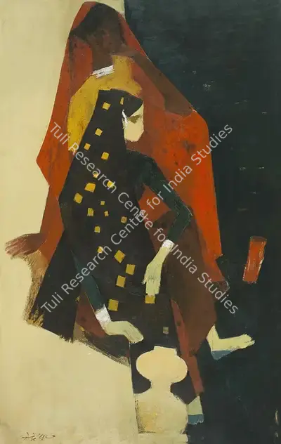 N.S. Bendre (Artist), On River Ghat, 1957, Painting