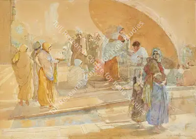 L.N. Taskar (Artist), Temple Scene, Painting