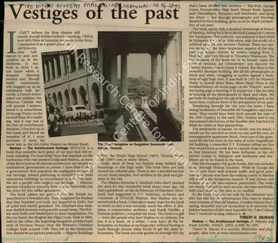 N. Murari (Reporter), Vestiges Of The Past, 2003, Newspaper Clipping