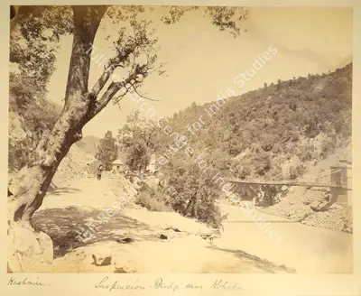 John Burke (Photographer), Suspension Bridge near Kohala, Kashmire, Antiquarian Photograph