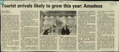 Nina Varghese (Reporter), Tourist Arrivals Likely to Grow This Year; Amadeus, 2005, Newspaper Clipping