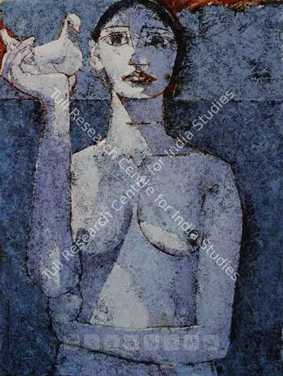 Jamil Naqsh (Artist), Blue Woman With Dove, 2004, Painting