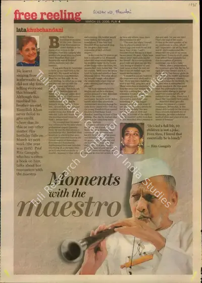 Lata Khubchandani (Reporter), Moments with the maestro, 2006, Newspaper Clipping
