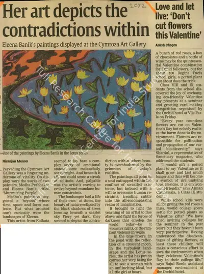 Niranjan Menon (Reporter), Her Art Depicts The Contradictions Within, 2006, Newspaper Clipping