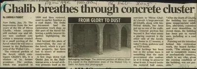 Ambika Pandit (Reporter), Ghalib Breathes Through Concrete Cluster, 2005, Newspaper Clipping