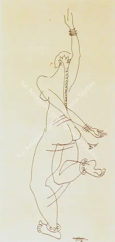 K.K. Hebbar (Artist), Dancer, 1961, Drawing