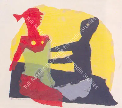 M.F. Husain (Artist), Two Figures, 1954, Collage