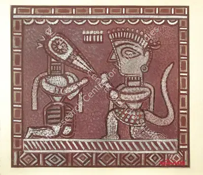 Jamini Roy (Artist), Hanuman & Jatayu, 1951, Painting