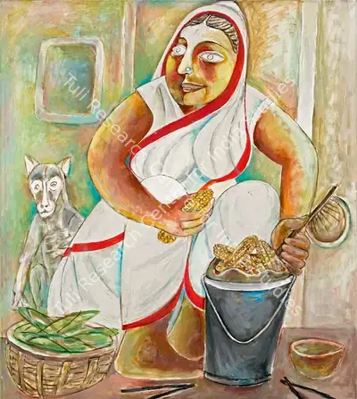 Paritosh Sen (Artist), Woman Selling Corn, 2004, Painting