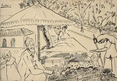 Sailoz Mookherjea (Artist), Hakim, 1945, Drawing