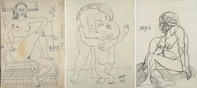 F.N. Souza (Artist), Mother & Child, 1947, Drawing