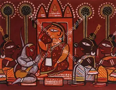 Jamini Roy (Artist), Hanuman Paying Respects To Sita, 1950, Painting