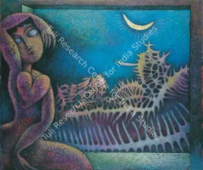 Prokash Karmakar (Artist), Woman In Moonlight, 1999, Painting