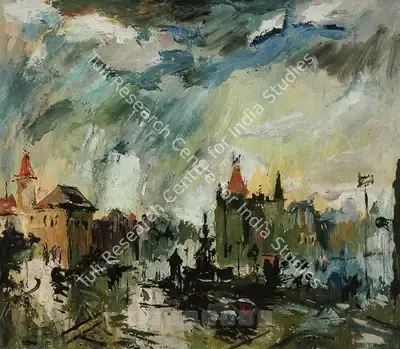 S.H. Raza (Artist), Flora Fountain In Monsoon, 1945, Painting