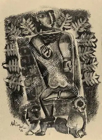 K.M. Adimoolam (Artist), Siva As Dakshinamoorthy, 1966, Drawing