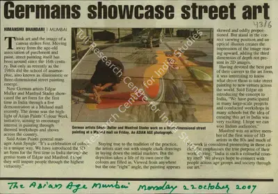 Himanshu Bhandari (Reporter), Germans Showcase Street Art, 2007, Newspaper Clipping