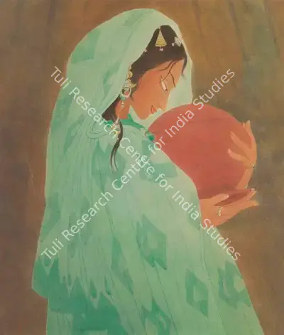 Chughtai, M.A.R. (Artist). Untitled (Woman Holding a Water Jar), n.d. | Painting, Ch.NeY/21.03.18, 2018 · Christie's