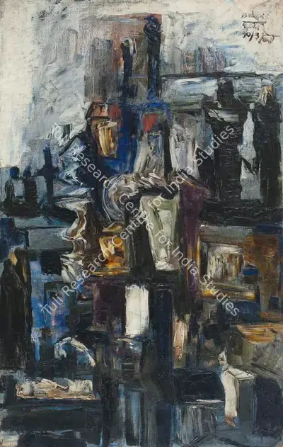 S.K. Bakre (Artist), Untitled (Cityscape), 1961, Painting