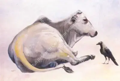 Manjit Bawa (Artist), Cow And Crow, 1990, Painting