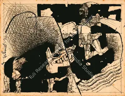 Ganesh Pyne (Artist), The Bird, The Beast, 1978, Painting