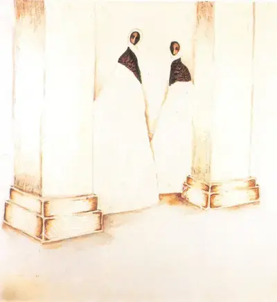 Ritu Khetan (Artist), Women by Pillars, 1990, Painting