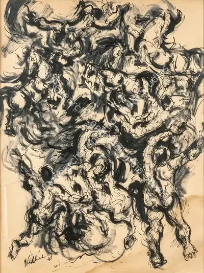 Nikhil Biswas (Artist), Combat Series, 1965, Drawing