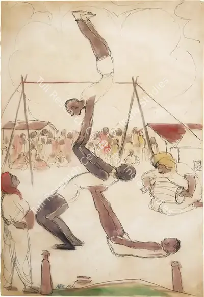 K.H. Ara (Artist), Untitled (Village Acrobats), 1933, Painting