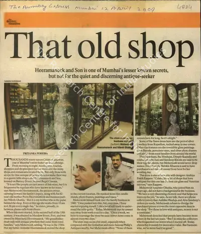 Priyanka Pereira (Reporter), That old Shop, 2009, Newspaper Clipping