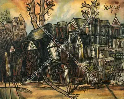 F.N. Souza (Artist), Townscape, 1963, Painting