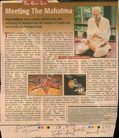 Priya Pathiyan (Reporter), Meeting the Mahatma, 2006, Newspaper Clipping