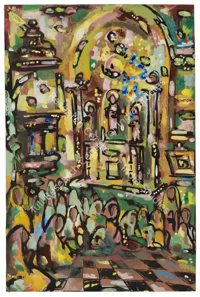 F.N. Souza (Artist), Untitled (Church Interior), 1949, Painting