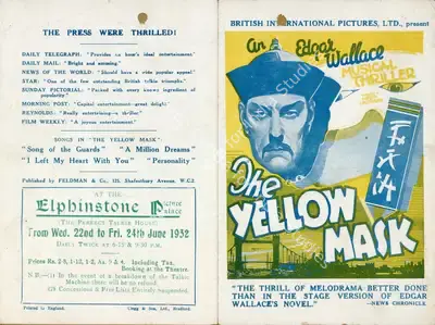 Harry Lachman (Director), The Yellow Mask, 1930, Handbill
