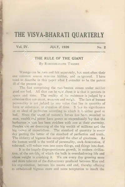 Rabindranath Tagore (Editor), Visva-Bharati Quarterly, 1926, Journal