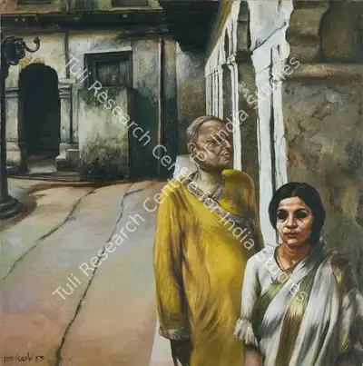 Bikash Bhattacharjee (Artist), Devendranarayan and Dayavati, 1983, Painting