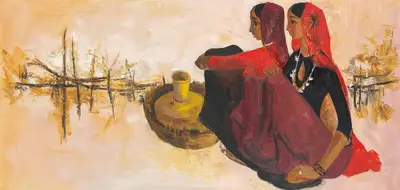 B. Prabha (Artist), Untitled (Two Women), 1964, Painting
