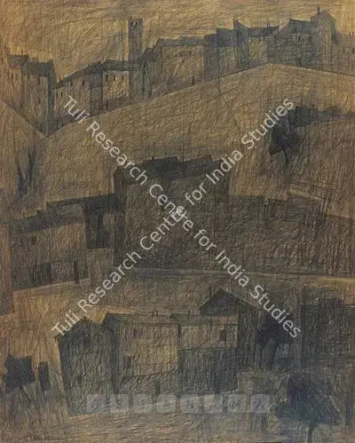 S.H. Raza (Artist), Houses, 1952, Drawing