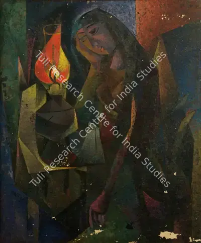 Jyoti Bhatt (Artist), Woman with Lamp, 1959, Painting