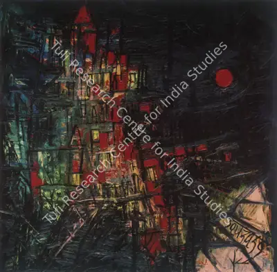 F.N. Souza (Artist), Red Moon, 1959, Painting