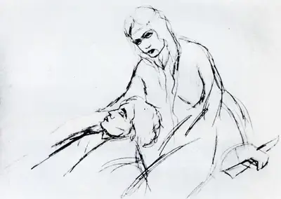 Amrita Sher-Gil (Artist), Lovers, 1925, Drawing