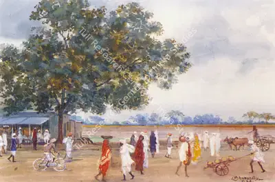 M.V. Dhurandhar (Artist), Village Scene, 1940, Painting