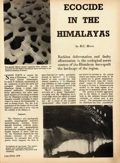 R.C. Misra (Essayist), Ecocide in the Himalayas, 1979, Essay
