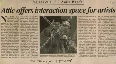 Anita Bagchi (Reporter), Affic offers Interaction Space for Artists, 2006, Newspaper Clipping