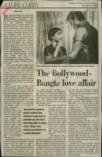 Meena Lyer (Reporter), The Bollywood-Bangla love Affair, 2005, Newspaper Clipping