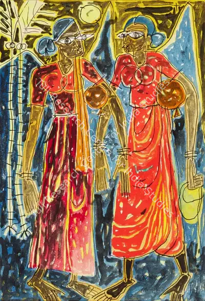 Laxman Pai (Artist), Untitled (Two Women), 1954, Painting