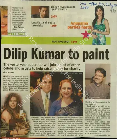 Vikas Hotwani (Reporter), Dilip Kumar to Paint, 2007, Newspaper Clipping